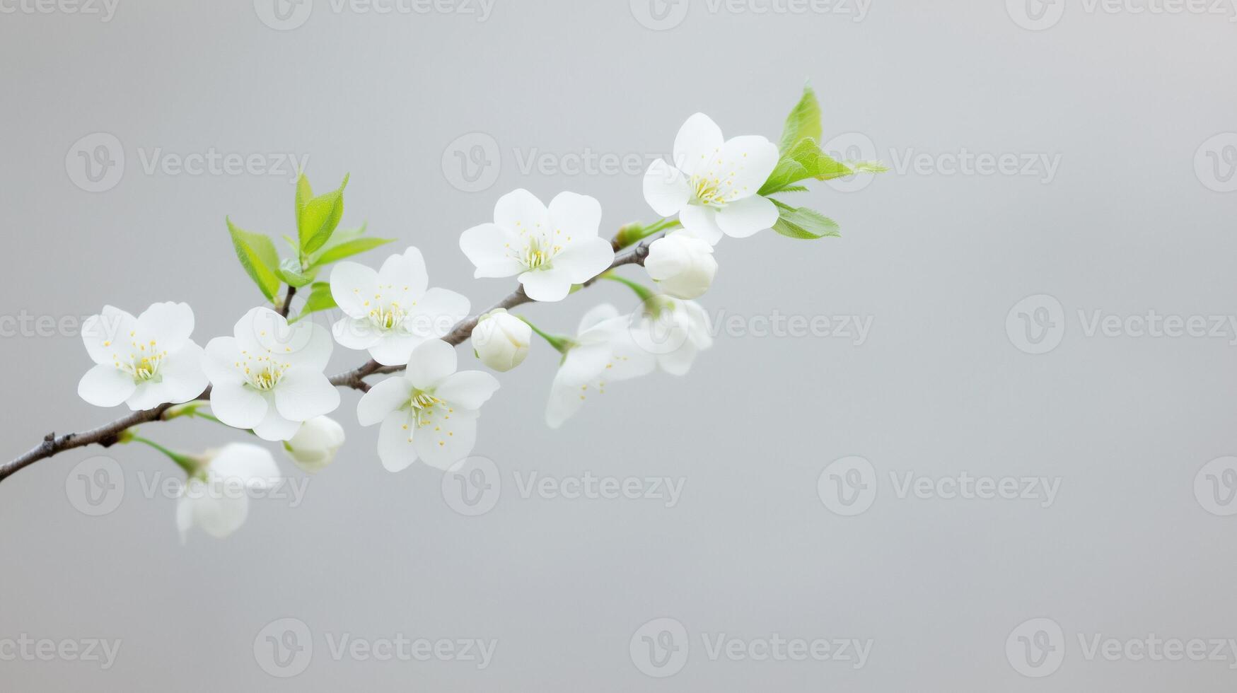 Spring Blossoms in Full Bloom Against a Clear Sky Featuring Delicate Petals and Fresh Green Leaves on a Branch Perfect for Nature Lovers and Spring Season Enthusiasts photo