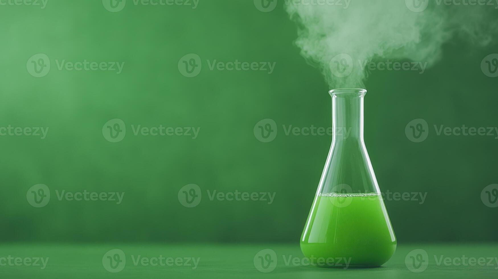 Green Laboratory Flask with Vapor in Ink Atelier Setting on Green Background Highlighting Creative Chemistry and Artistic Concepts photo