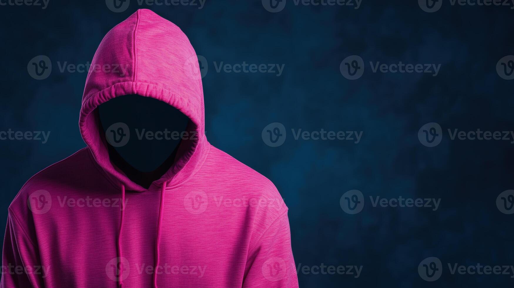 Anonymous Hacker in Pink Hoodie Manipulating Digital Stock Market Data on Dark Background Symbolizing Cybersecurity Threats and Identity Anonymity in Digital Currency Trading photo