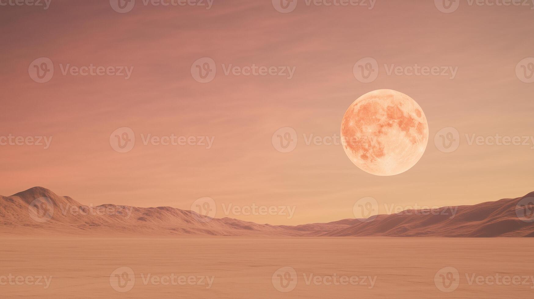 Full moon rising over a desert landscape with soft pink and orange tones Serene evening scene highlighting lunar beauty and natural desert environment photo