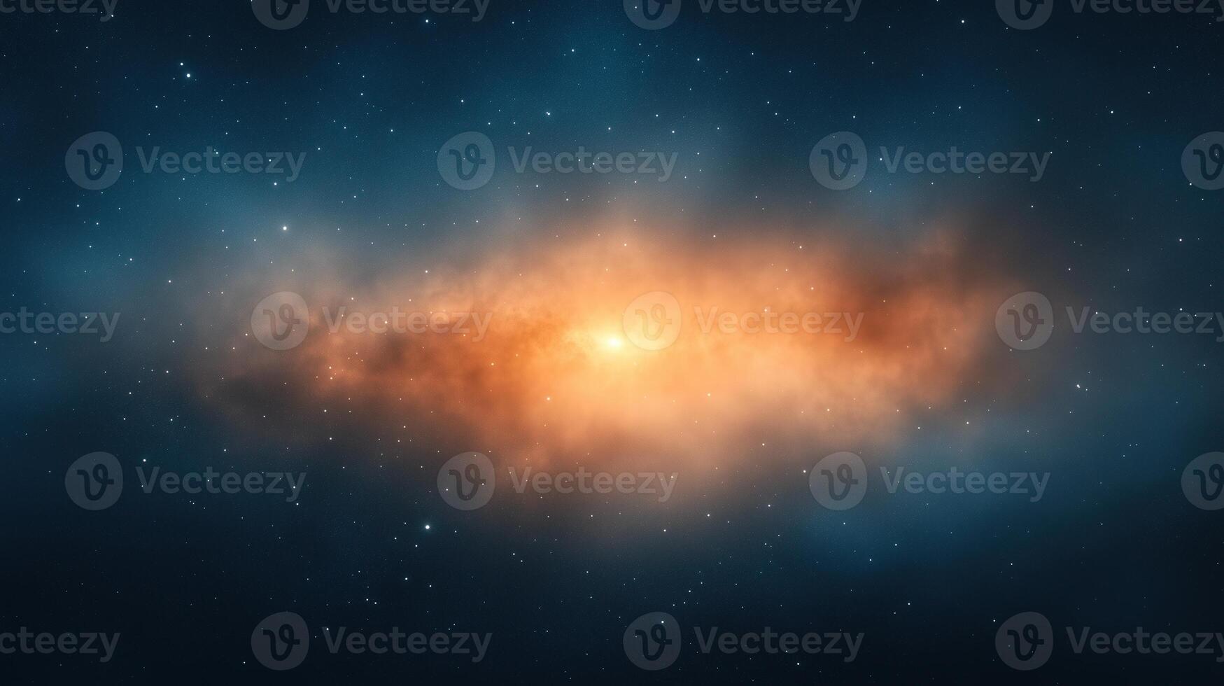 Luminous Starry Night Sky with a Glowing Orange Nebula Center and Sparkling Stars in Dark Blue Space Background for Astronomy and Cosmic Exploration photo