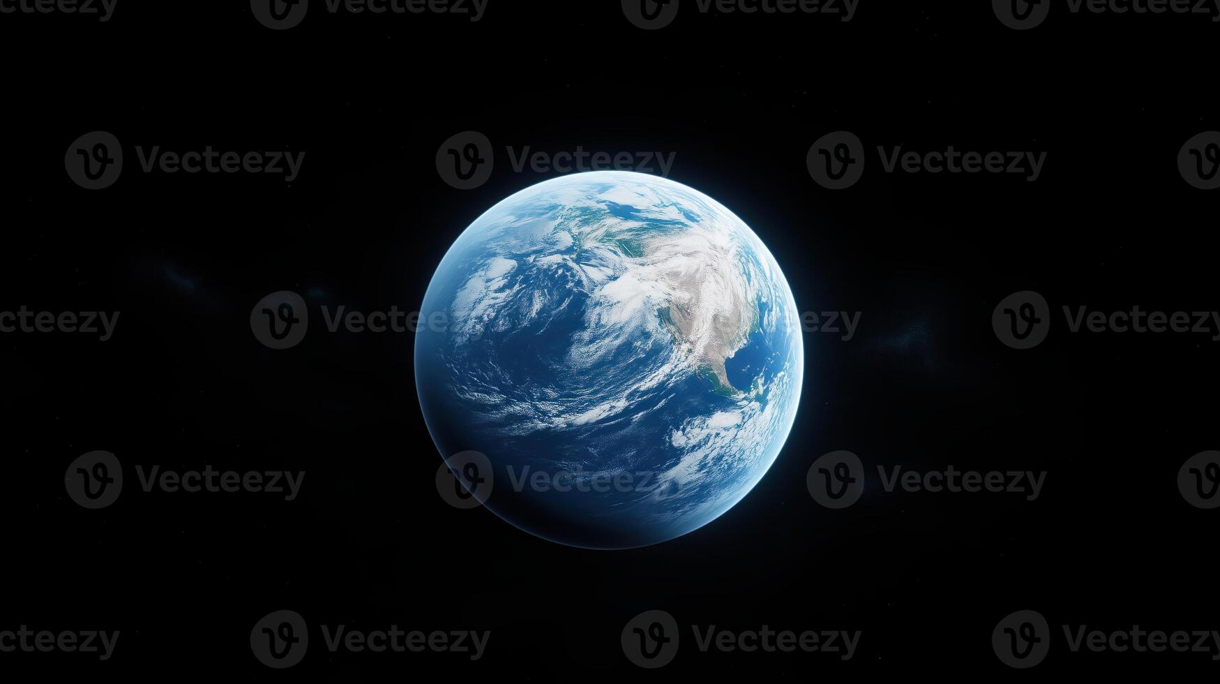 Stunning Planet Earth View from Space Showcasing Europe and Asia in Nighttime Serenity and Vibrant Blue Oceans with Clouds and Atmospheric Glow, Ideal for Global Awareness and Environmental Themes photo