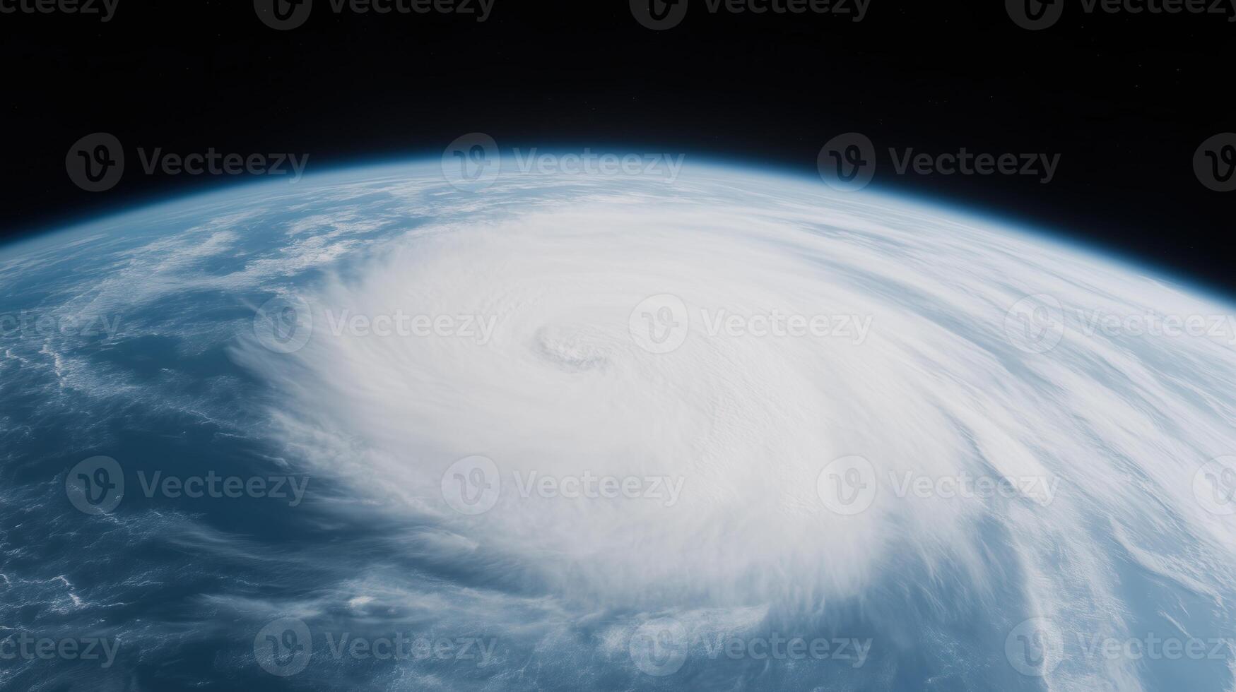 High Resolution Satellite Image of Earth from Space Showing Powerful Cyclone Surrounded by Vast Ocean with Swirling Clouds in Atmospheric Environment for Weather Observation and Climate Study photo