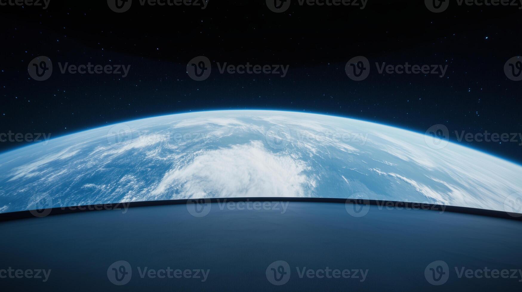 Earth viewed from the edge of a spacecraft with stars in the background Outer space exploration scene showcasing Earth's curvature and the vastness of the cosmos photo
