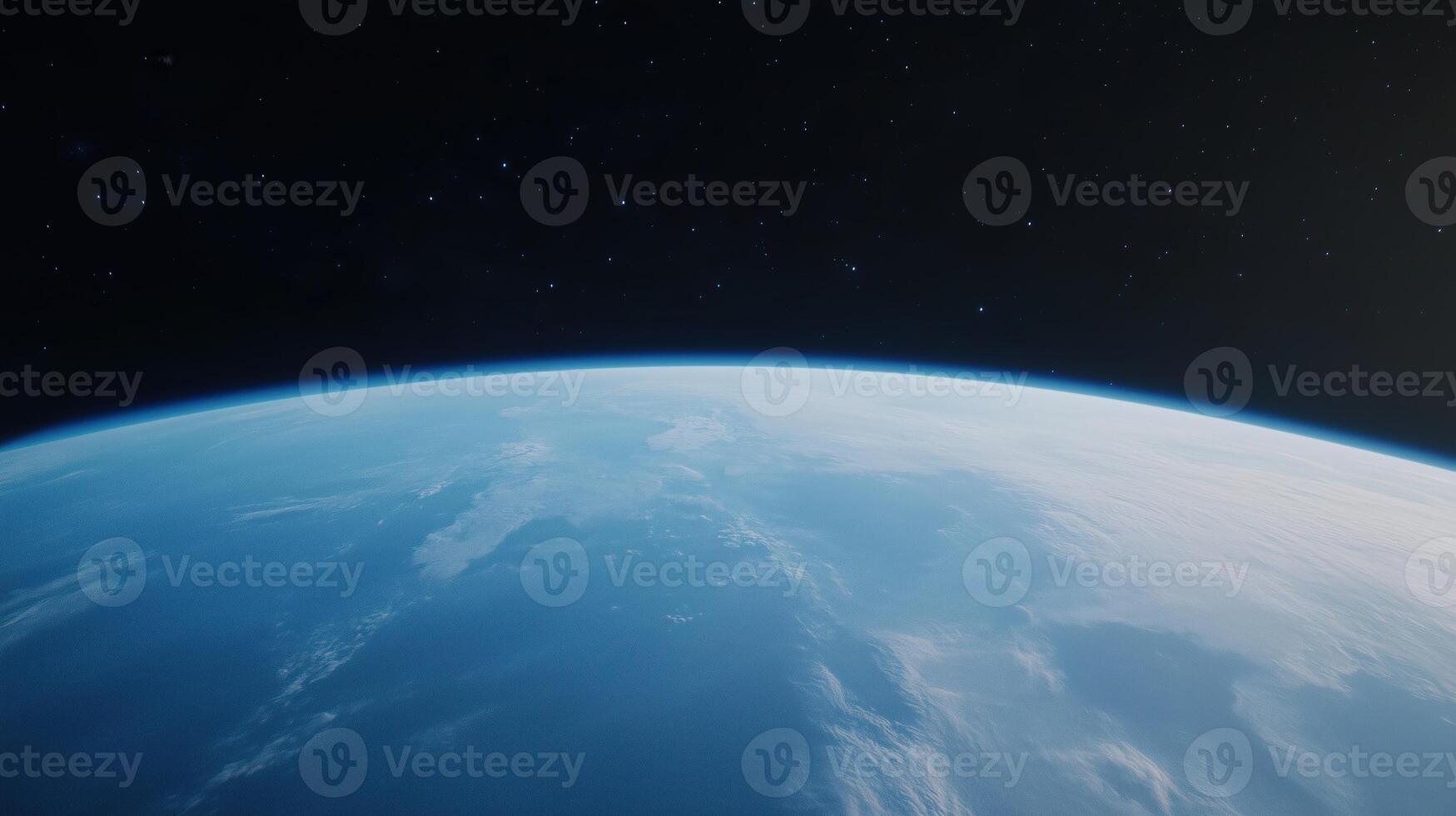 Majestic Blue Earth Sunrise From Space with Starry Background for Futuristic and Cosmic Design Concepts photo