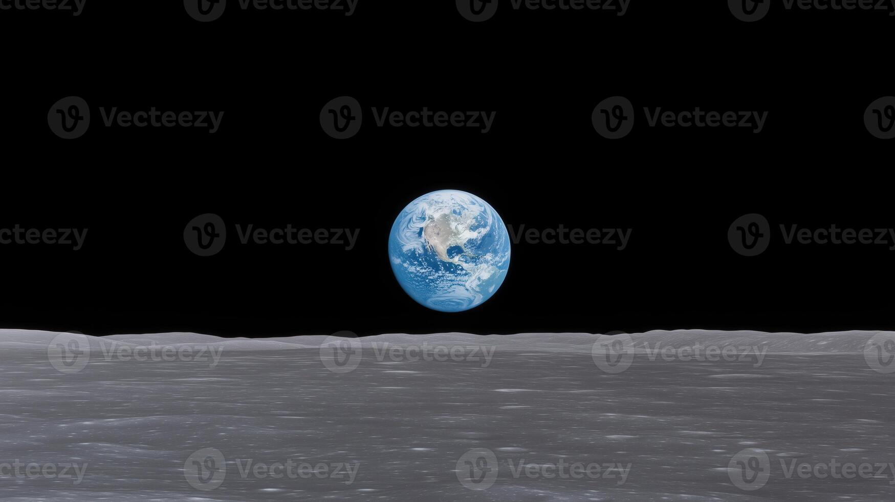 Earth Rising Above Moon Horizon in Space with Stunning Realistic Detail and Black Sky in Background Perfect for Astronomy Science Education photo