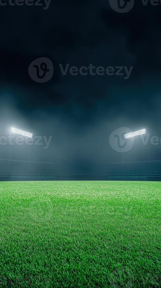 Illuminated Baseball Field Stadium at Night with Bright Floodlights for Evening Game Tournament Under Dark Cloudy Sky photo