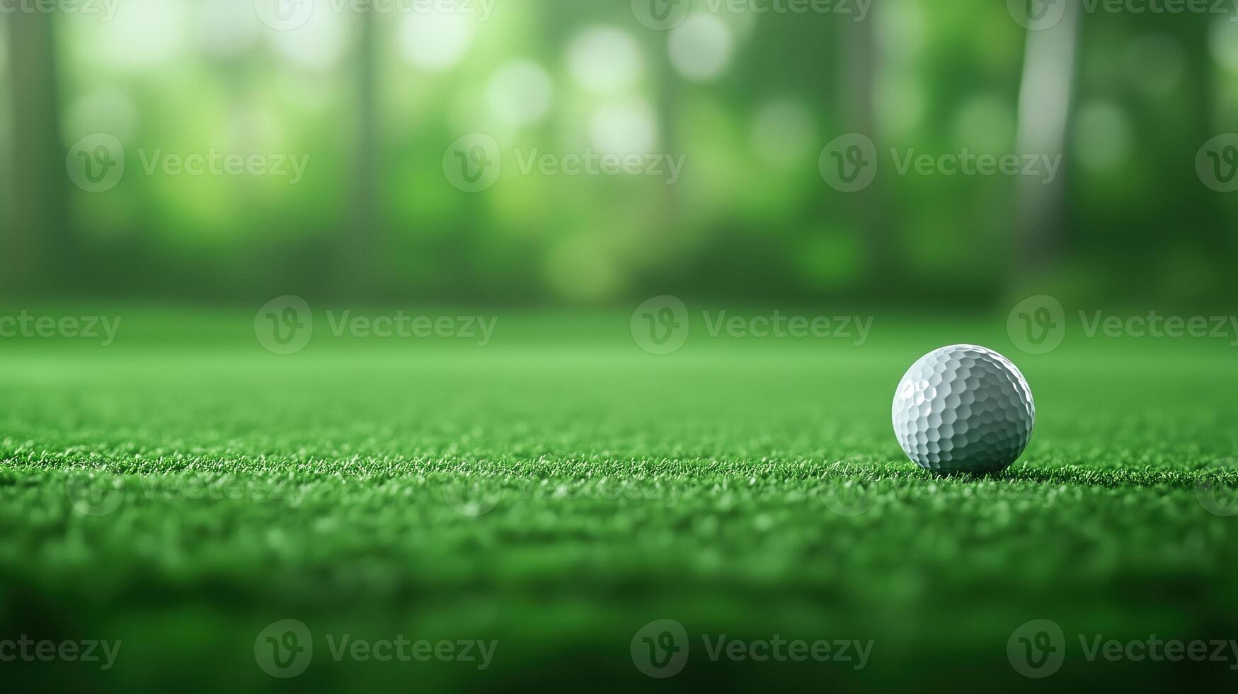 Golf Ball And Putter Close-Up On Virtual Screen Display Highlighting Precision In Modern Sports Technology With Focus On Professional Equipment And Practice Efficiency In A Green Scenic Backdrop photo