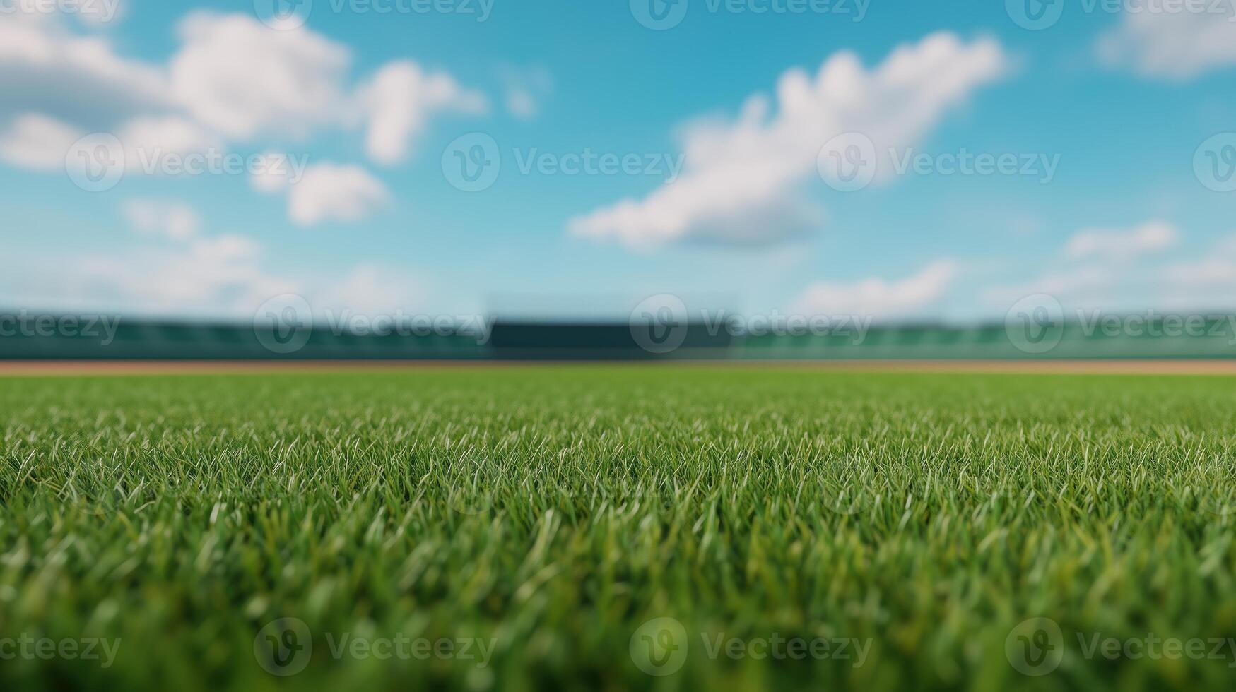 Grand Baseball Stadium Field View with Green Diamond in Daylight Highlighting Modern Sports Architecture and Vast Blue Sky photo