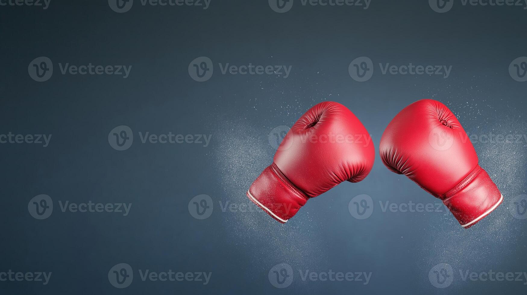 Dynamic Clash of Red Boxing Gloves with Blue Background and Ample Copy Space, Featuring Sports Competition and Fitness Concepts for Promotional and Inspirational Design photo