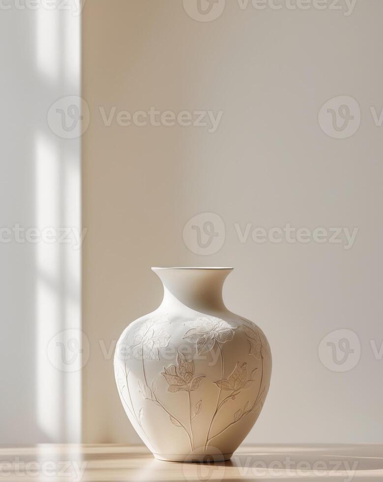 there is a vase with a floral design on it on a table photo