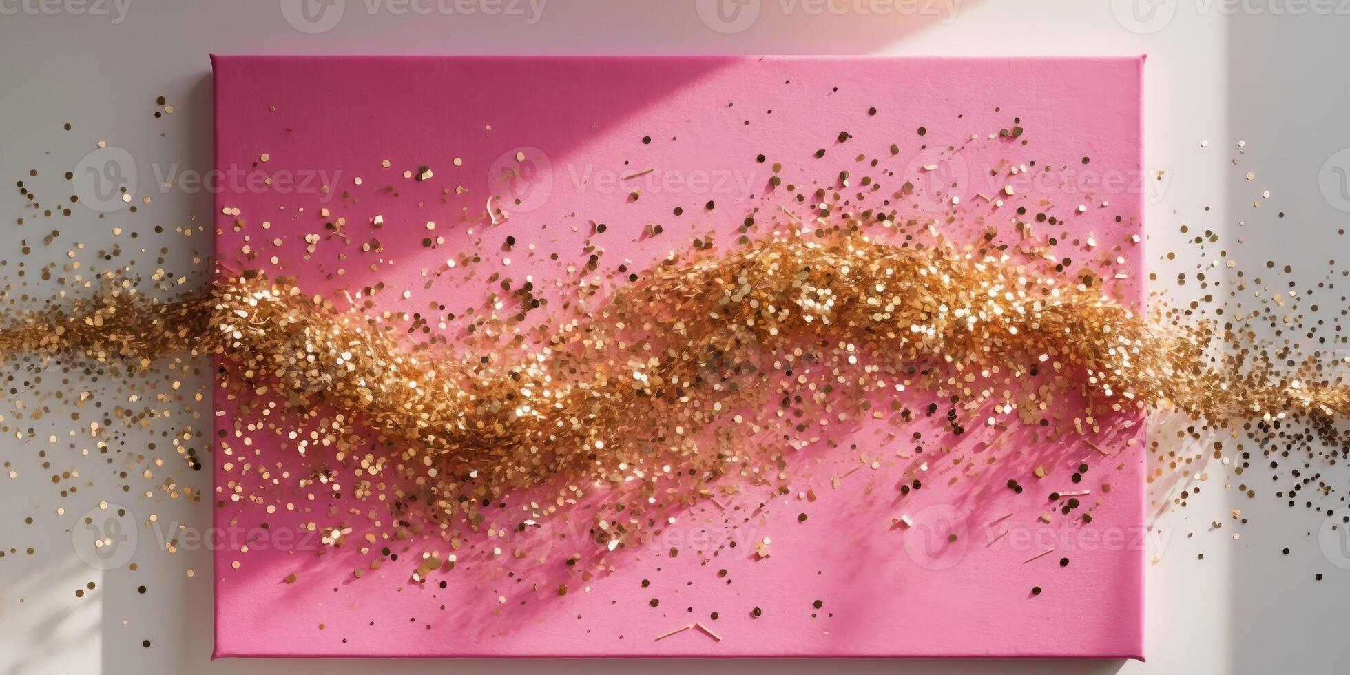 A pink canvas embellished with shimmering gold confetti photo