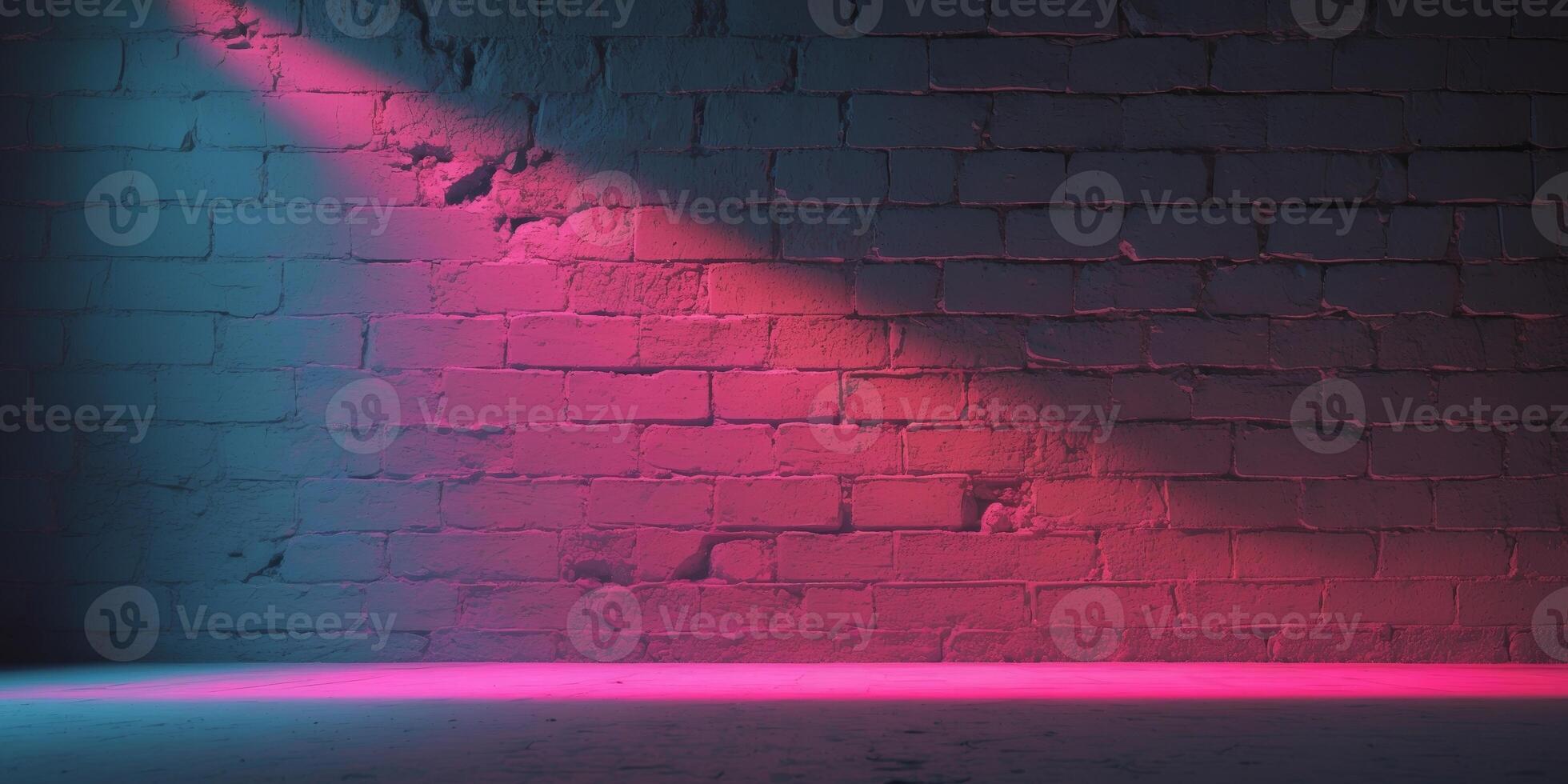 brick walls with neon lighting create a vibrant and textured background photo