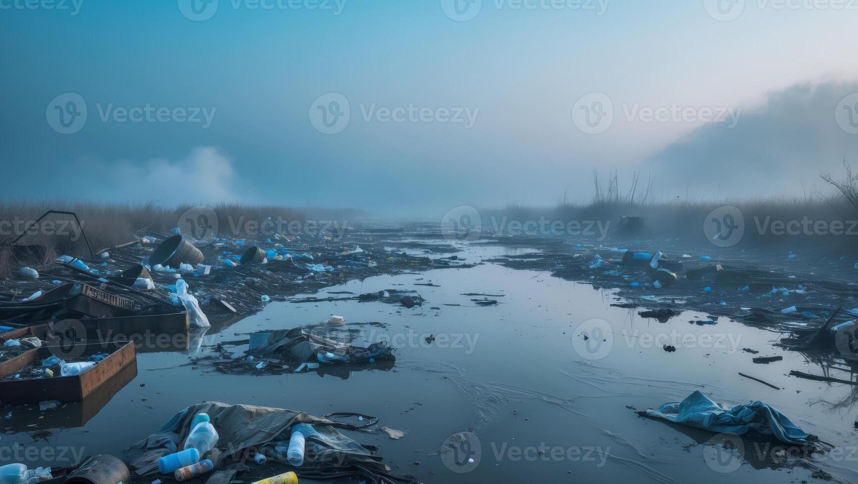 Industrial River Pollution with Waste and DebrisIndustrial River Pollution with Waste and Debris. photo