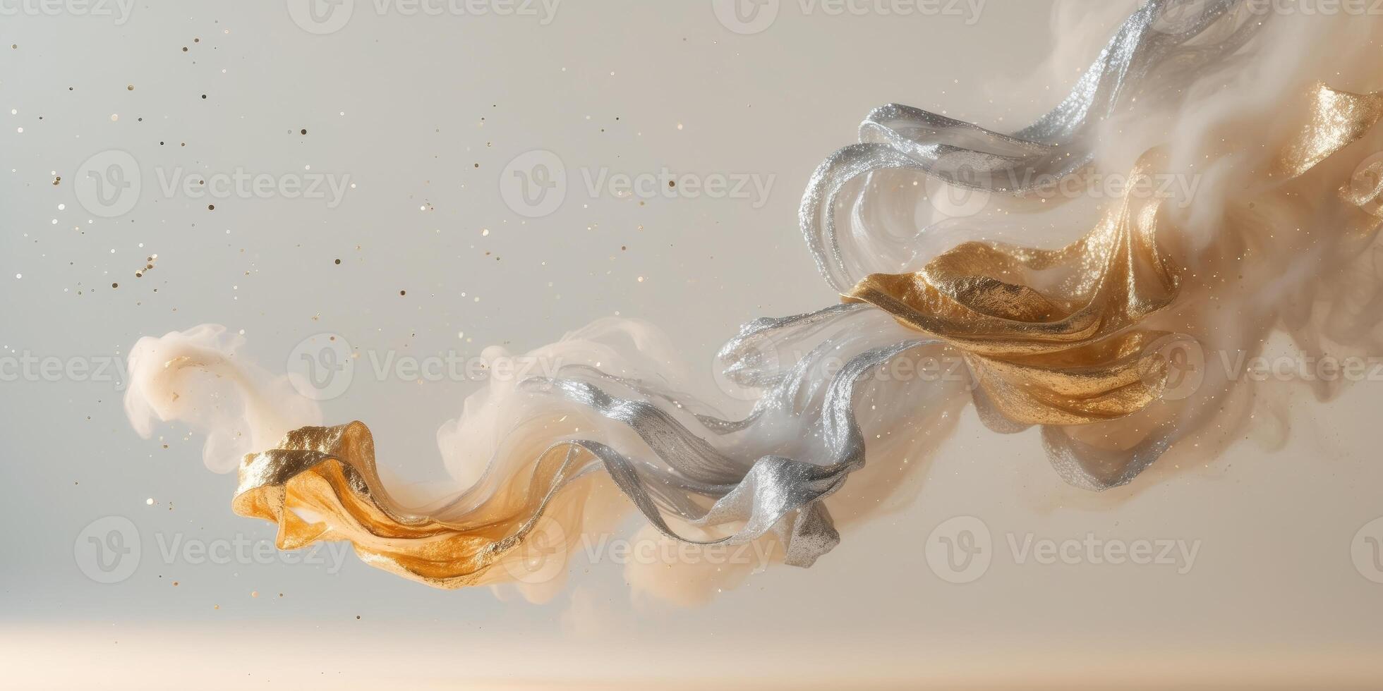 Elegant swirl of metallic gold and silver smoke with subtle sparkles in a dreamy composition photo