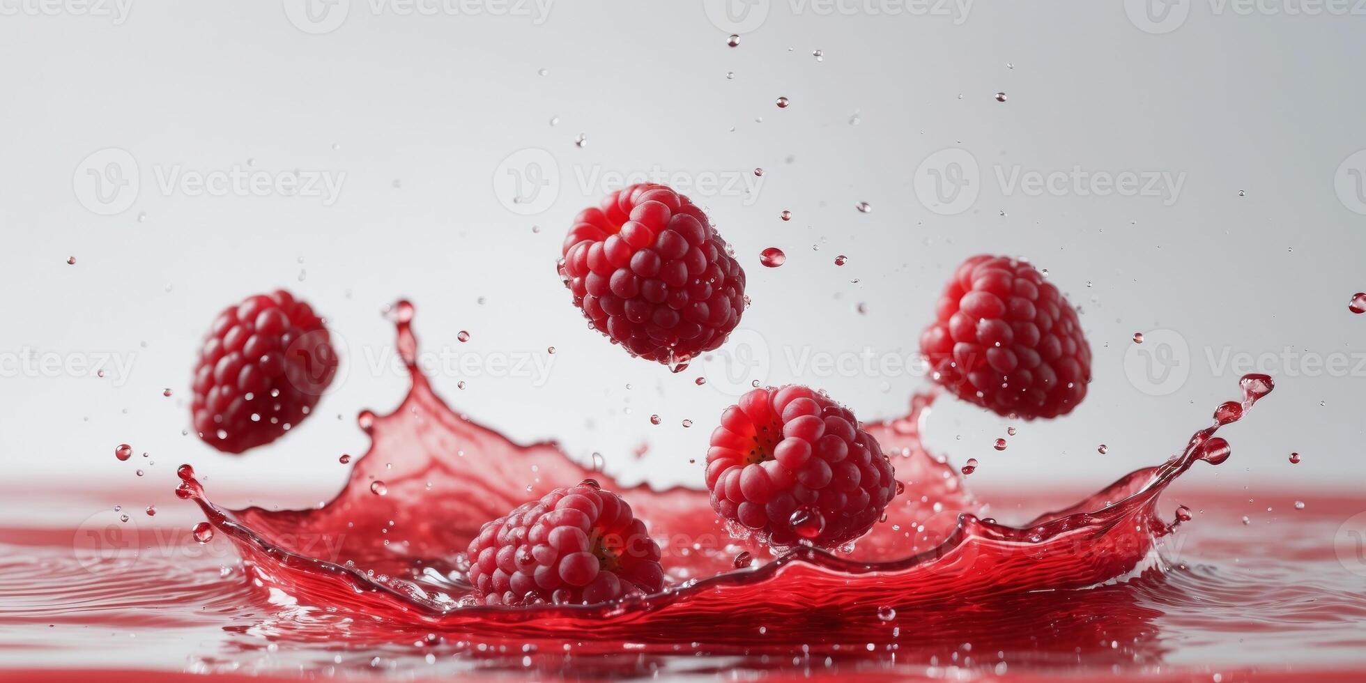 Raspberries splashing in vibrant red waterRaspberries splashing in vibrant red water. photo