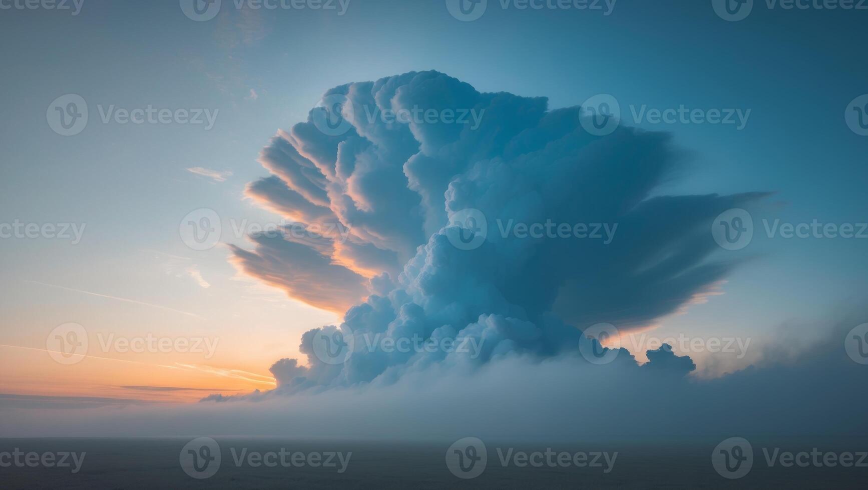 Dramatic Cloud Formation with Bright Sky Patching Through Dark Clouds at DuskDramatic Cloud Formation with Bright Sky Patching Through Dark Clouds at Dusk. photo