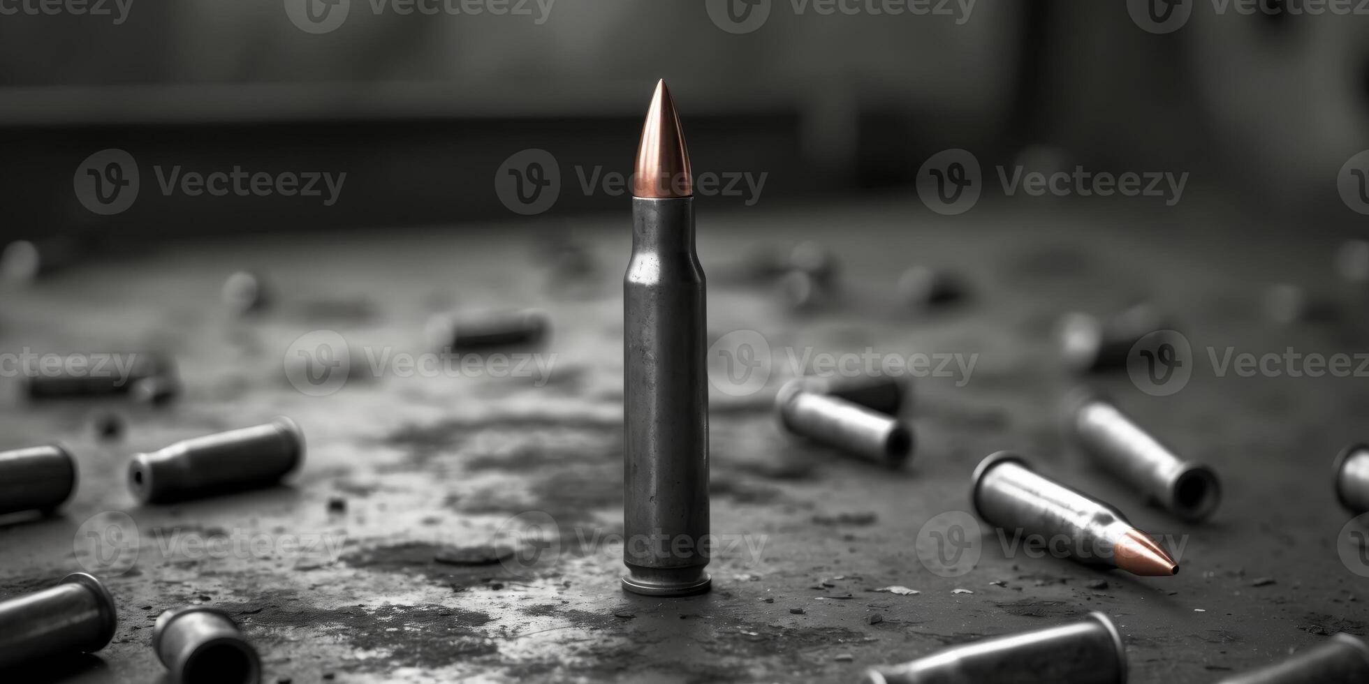A Single Bullet Among Spent Casings on Rusty MetalA Single Bullet Among Spent Casings on Rusty Metal. photo