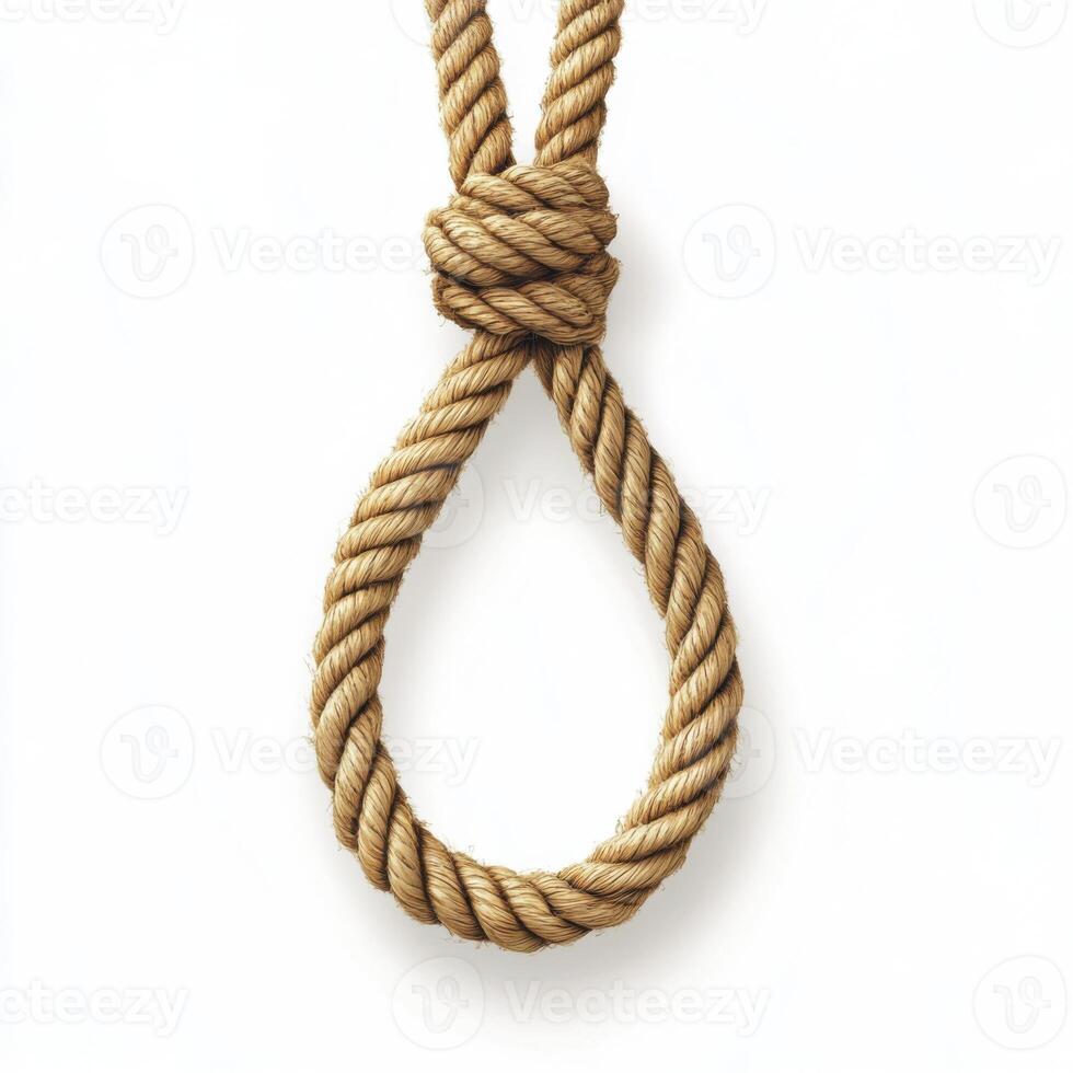 Rope noose hanging against a plain background, symbolizing danger and risk in various contexts including outdoor adventures photo