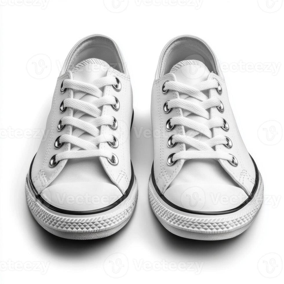 Classic white canvas sneakers on a clean background highlighting simple footwear style and versatility photo
