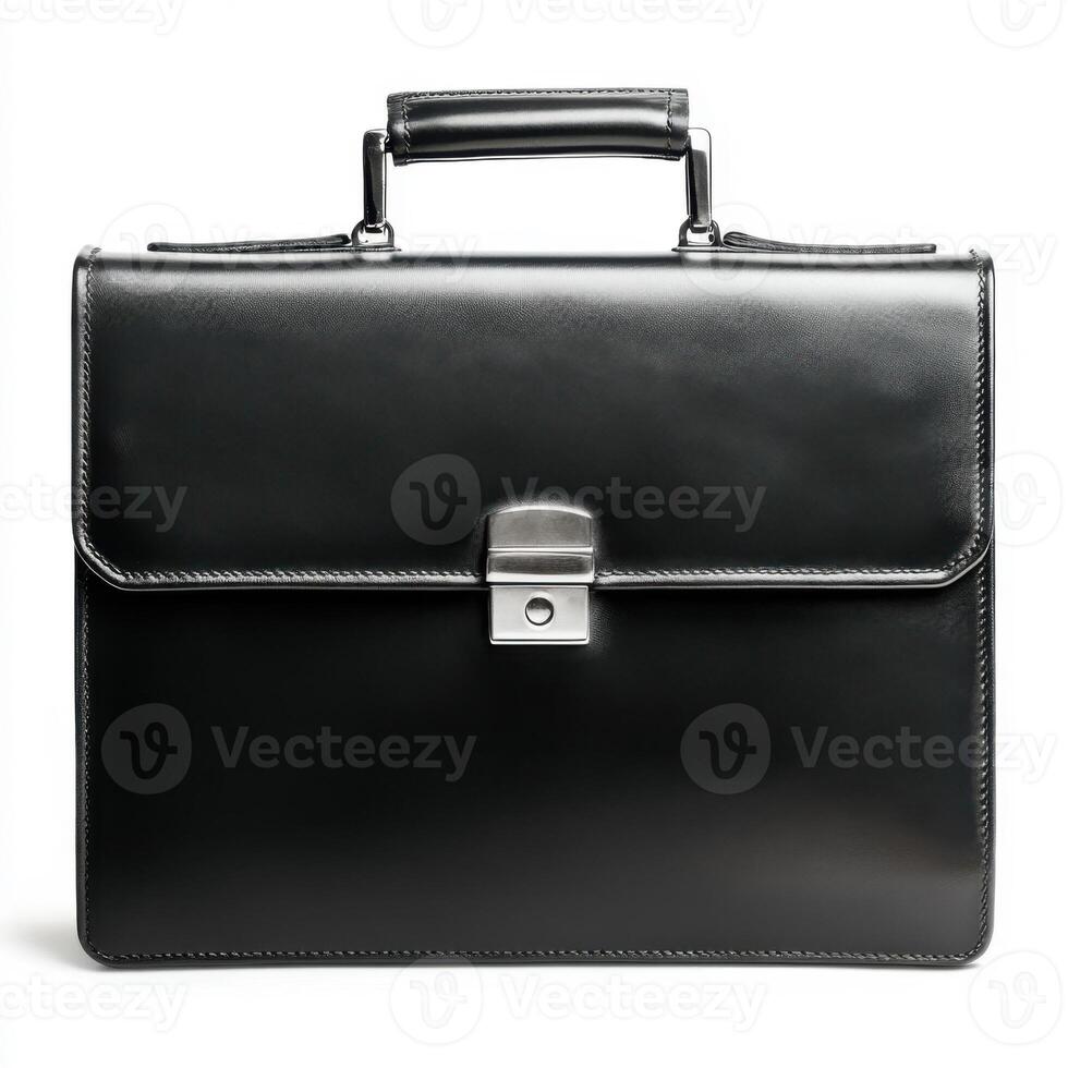 Classic black leather briefcase suitable for professional settings and business meetings photo