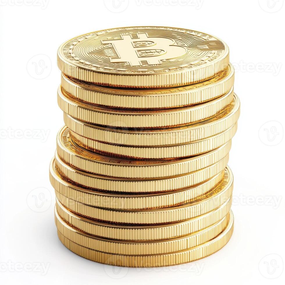 Stacked golden bitcoins representing cryptocurrency wealth and digital finance trends in modern economy photo