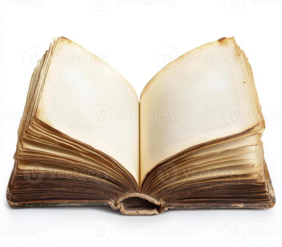 Open book with blank pages resting on a flat surface showcasing potential for writing or drawing in natural light photo
