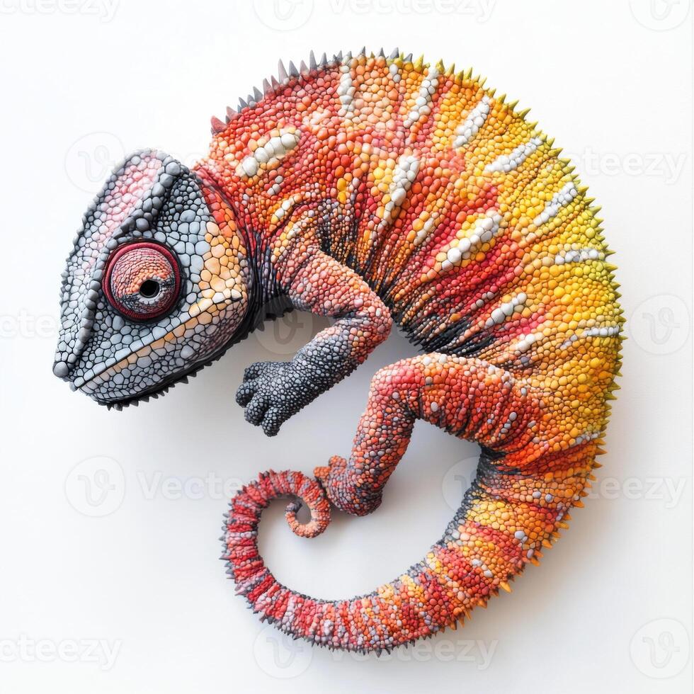 Colorful chameleon art piece showcasing intricate dot painting techniques and vibrant hues photo