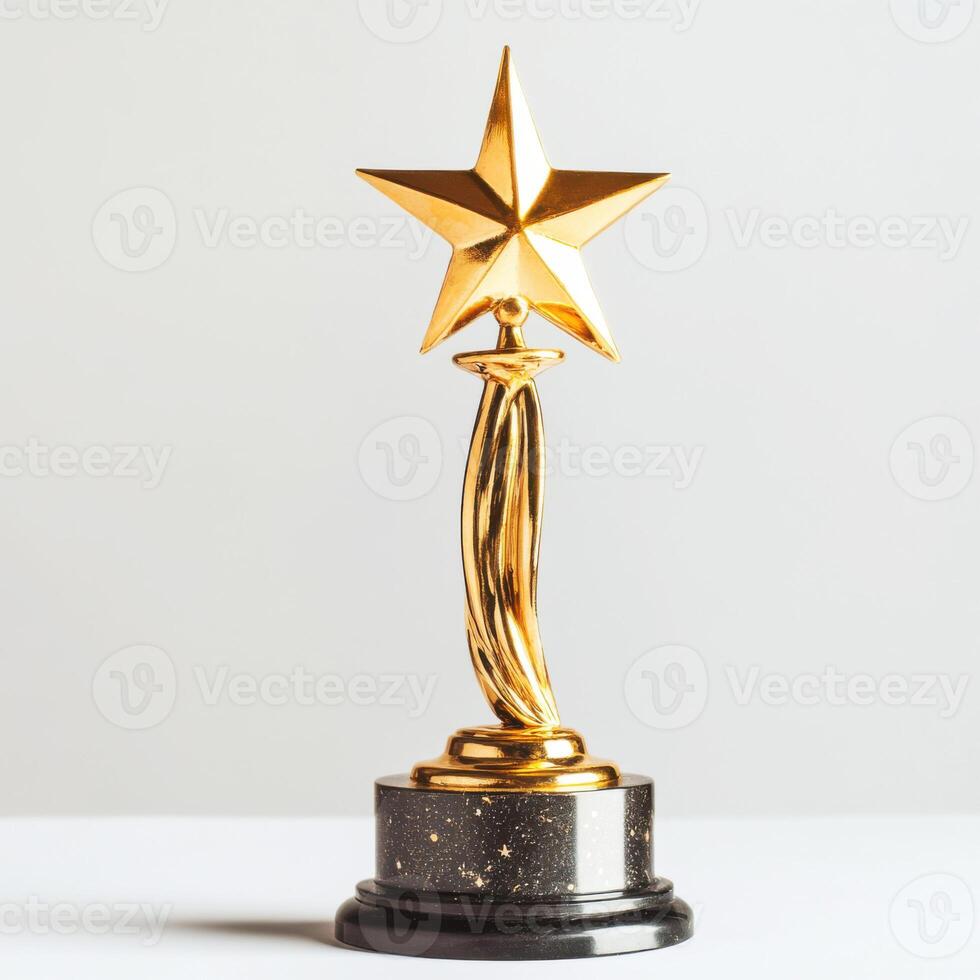 Shiny gold star trophy on a black base showcasing achievement and recognition photo