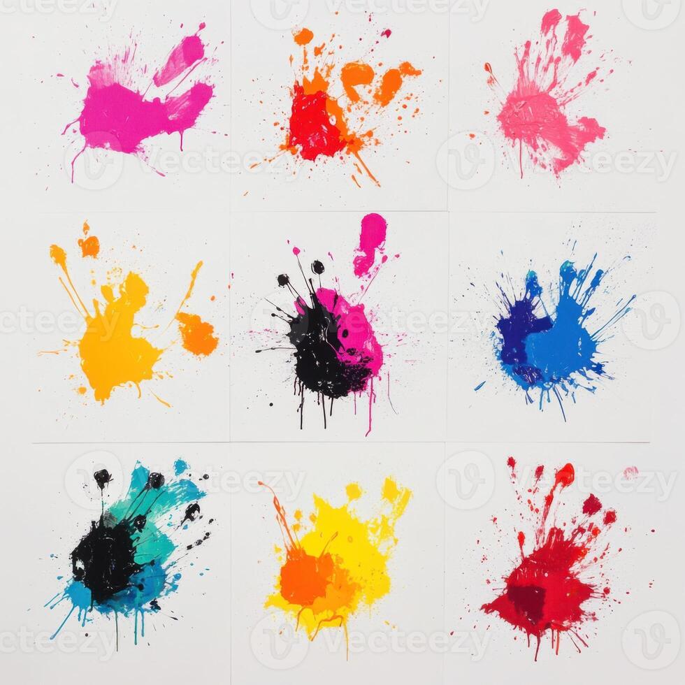 Colorful handprints create abstract art in a creative studio space photo