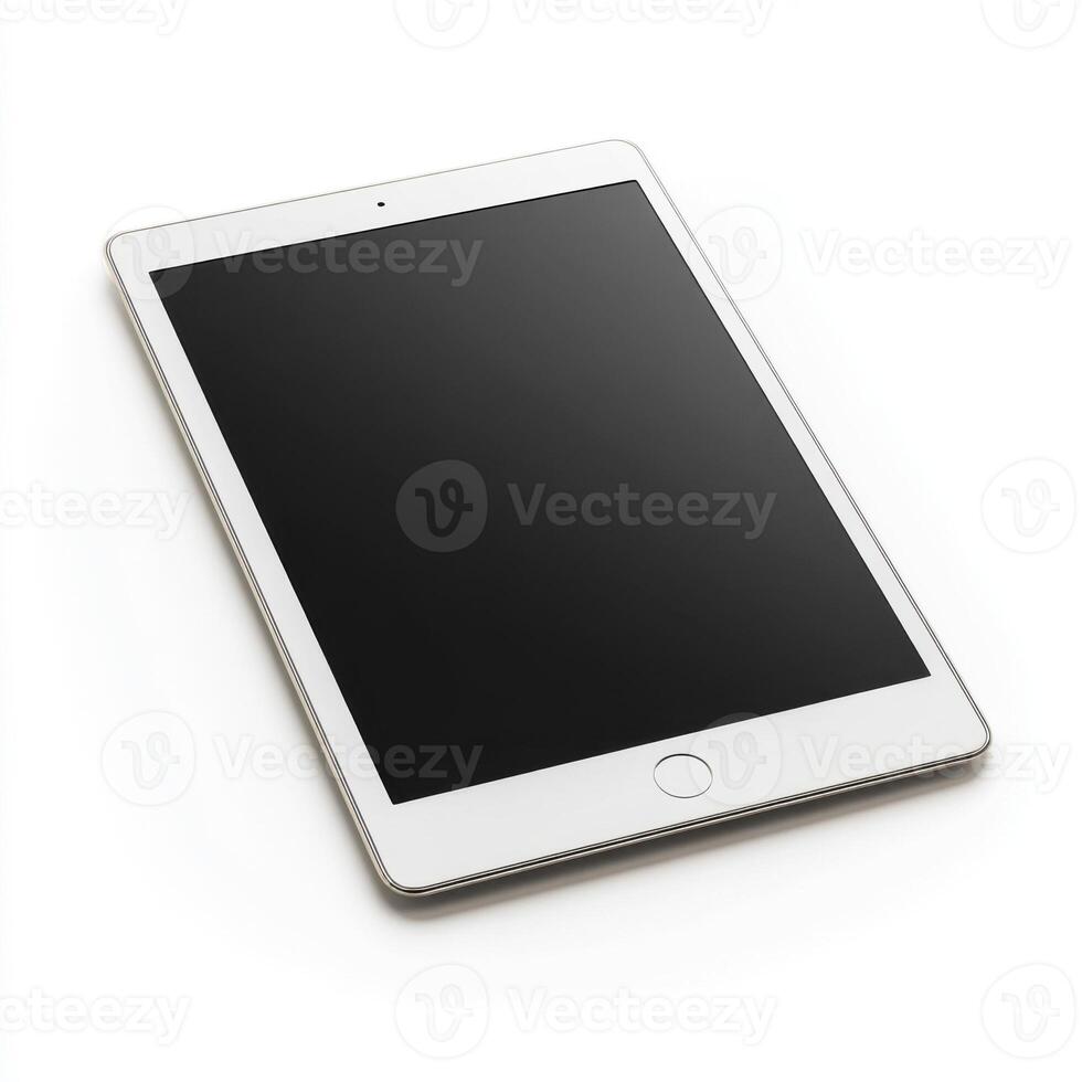 Stylish white tablet on a clean surface with a sleek design showcasing modern technology photo