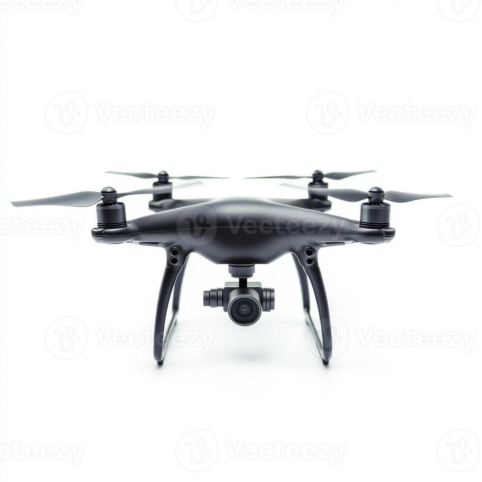 High-tech black drone with four propellers designed for aerial photography and videography photo