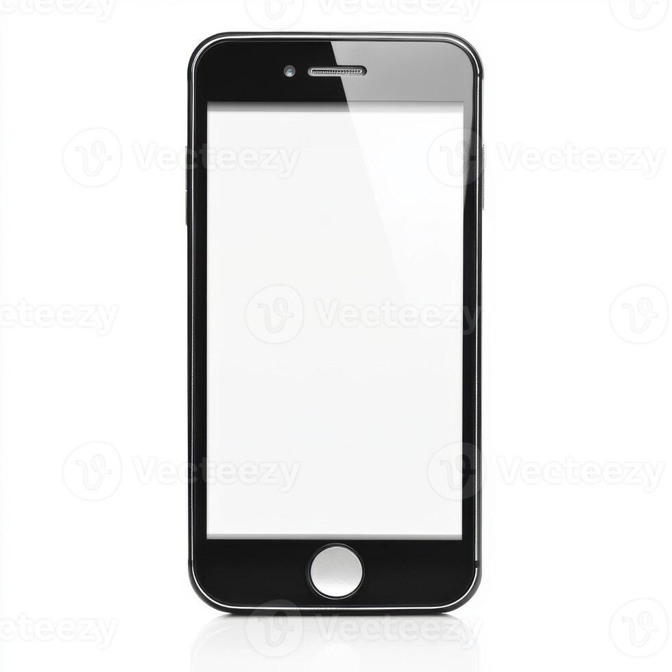 Blank smartphone screen displayed in minimalistic style against a white backdrop for design purposes photo