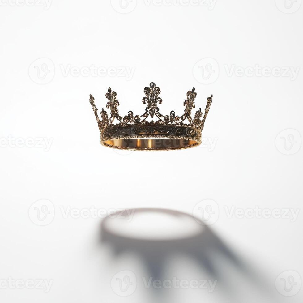 Elegant golden crown casts a shadow in a minimalist setting showcasing its intricate design and craftsmanship photo
