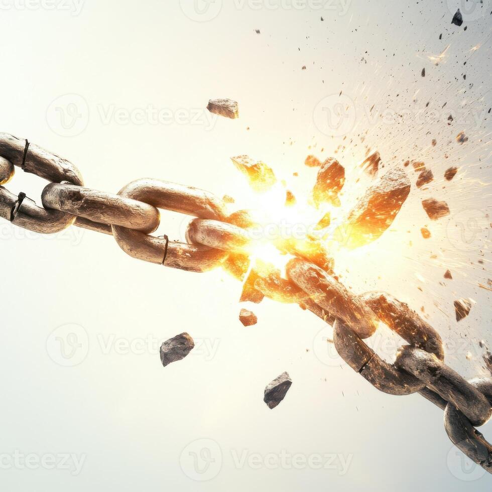 Chain breaking with a powerful explosion of sparks and debris in a dramatic display of force photo