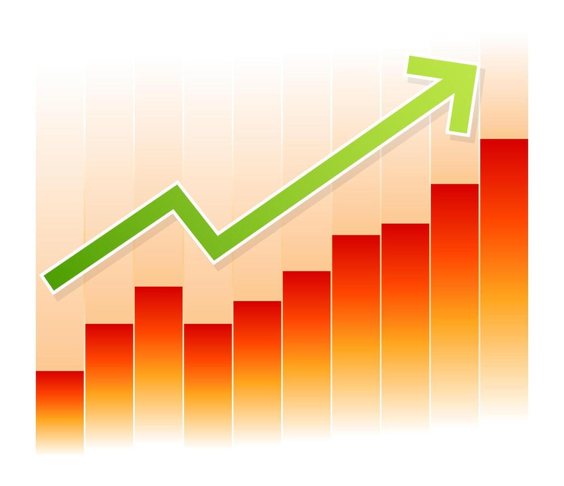 Green arrow on red bar graph illustrations vector