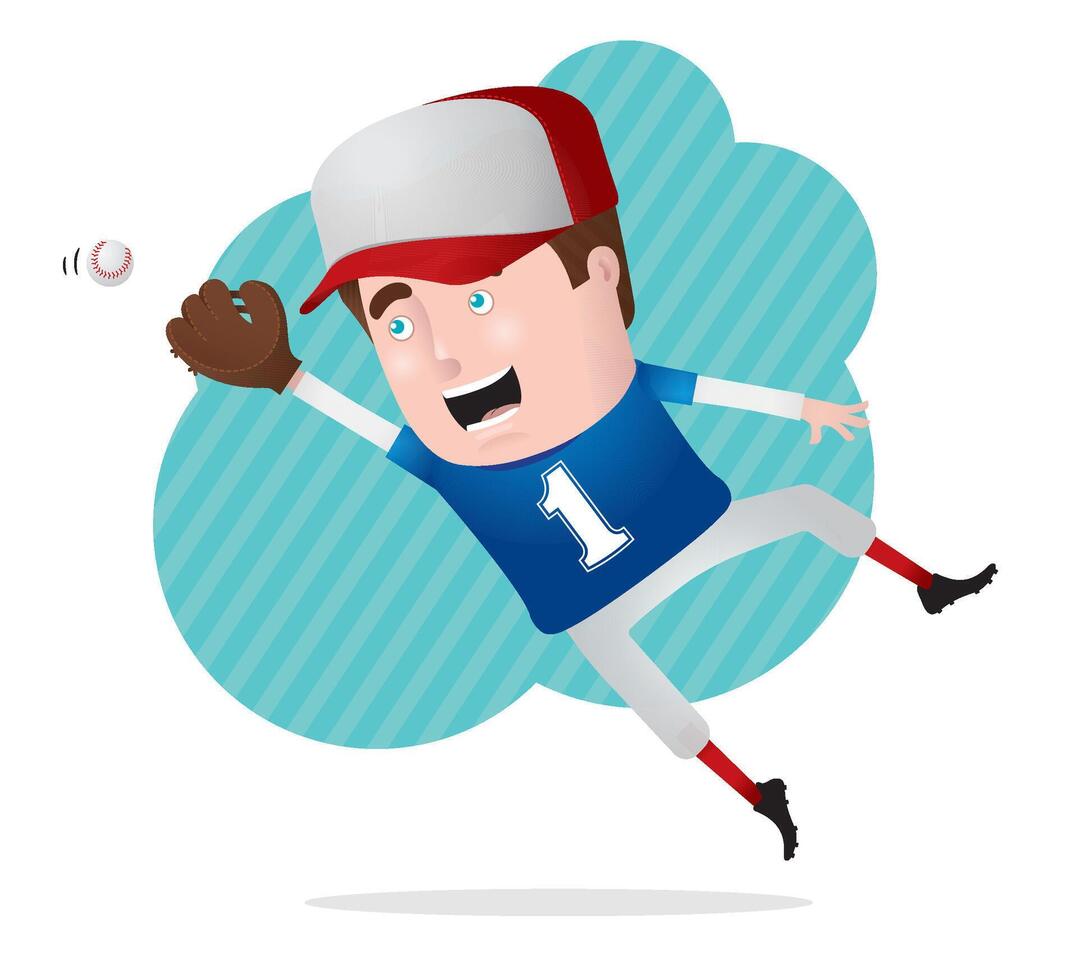 baseball player with red hat jumping to catch the ball illustration vector