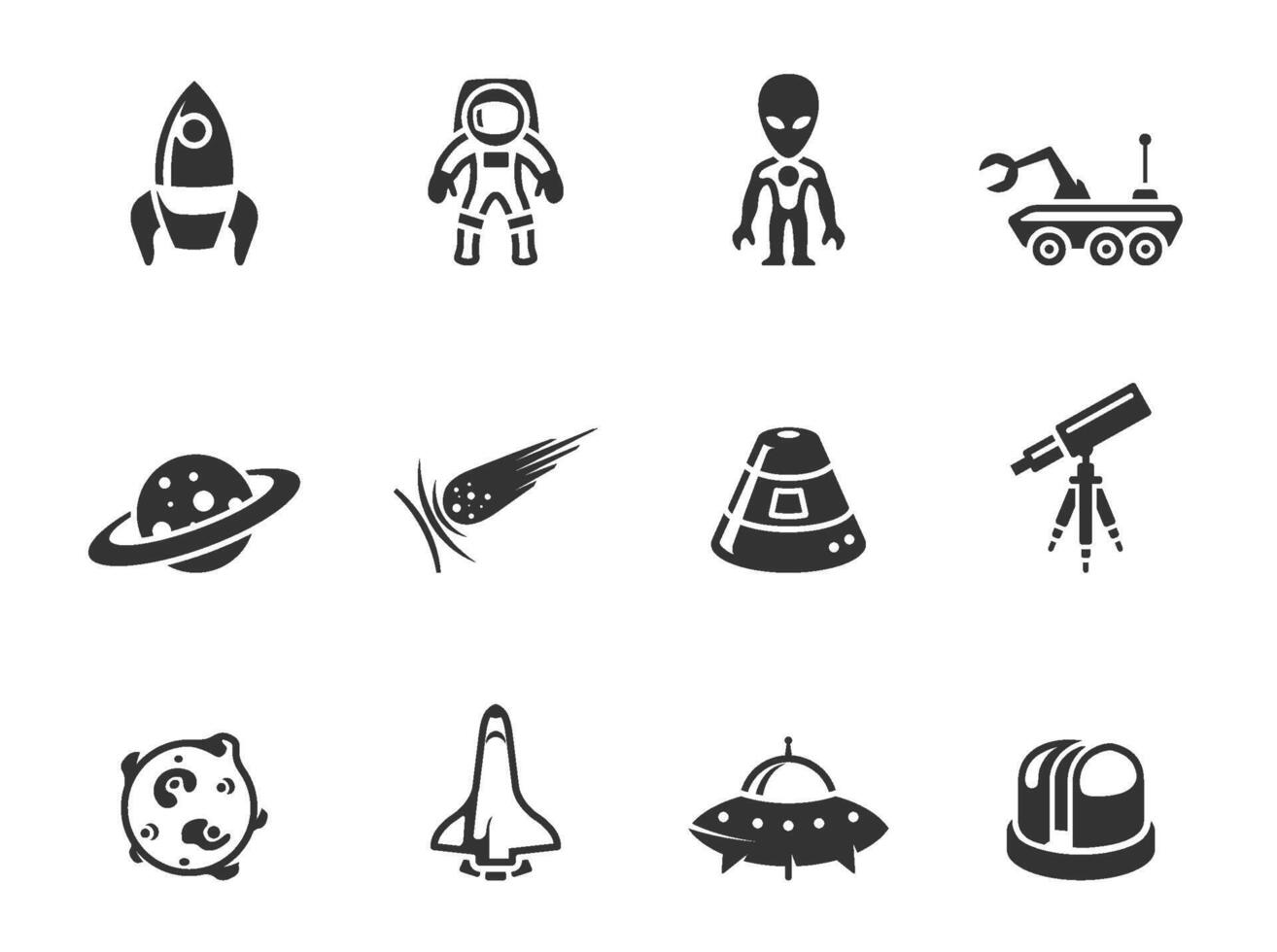 Space related icons in black and white illustration vector
