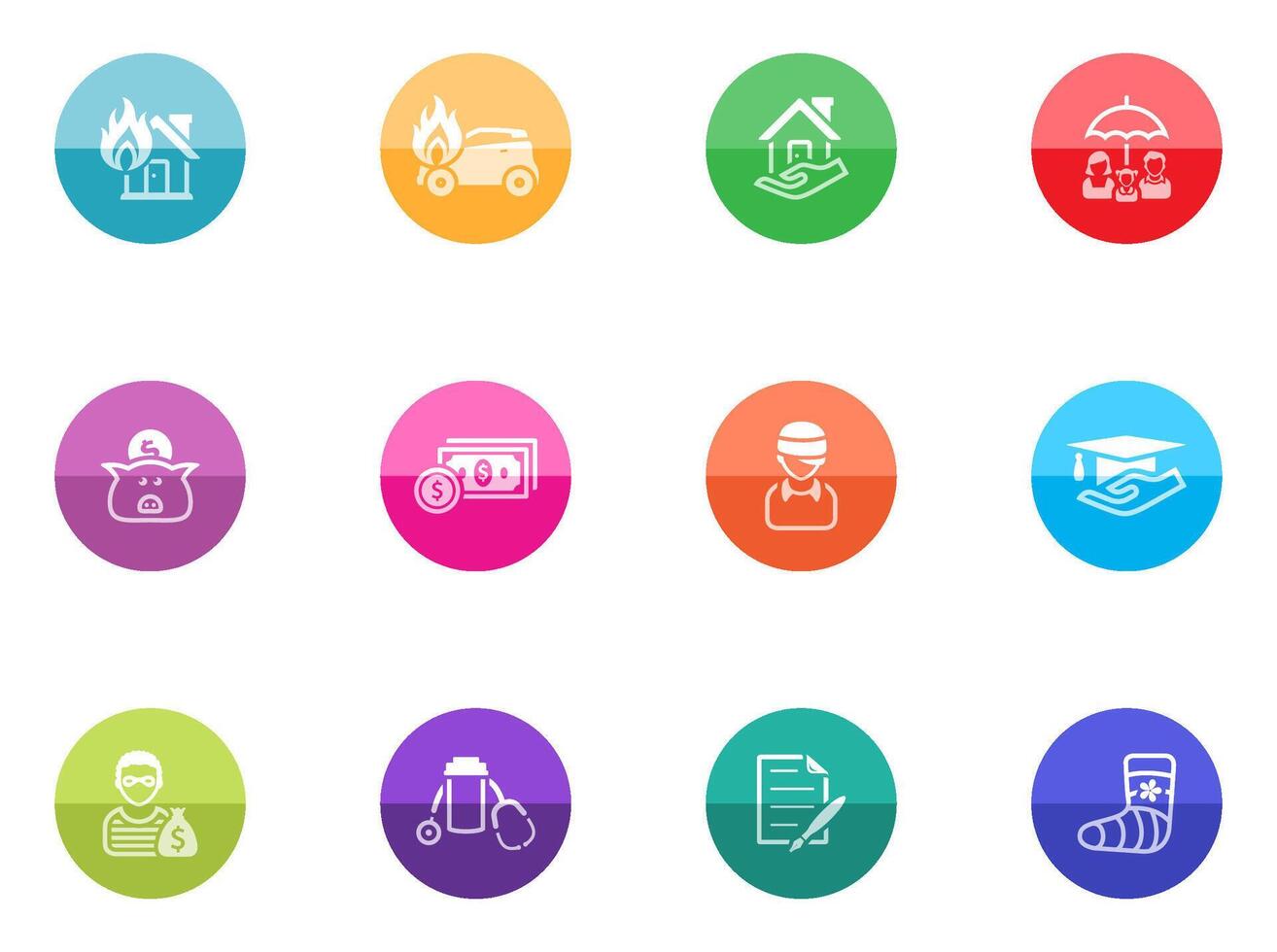 Insurance icons in color circles illustration vector