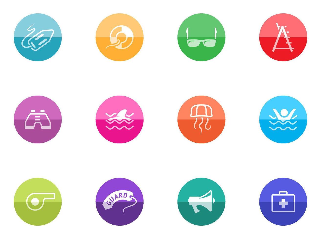 Lifeguard icons in color circles illustration vector