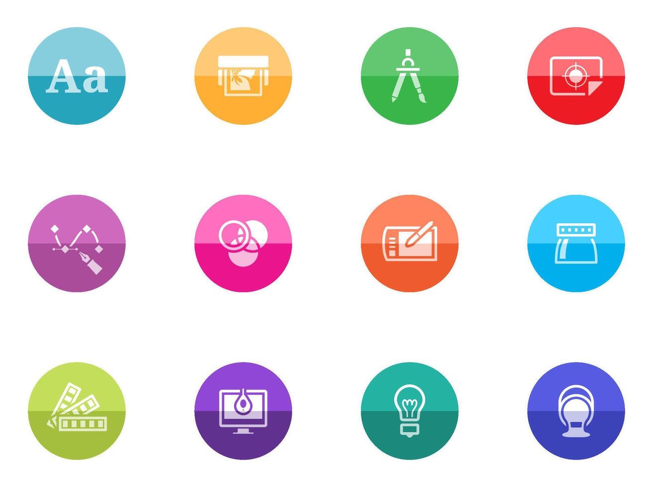 Printing and graphic design icon in color circles illustration vector