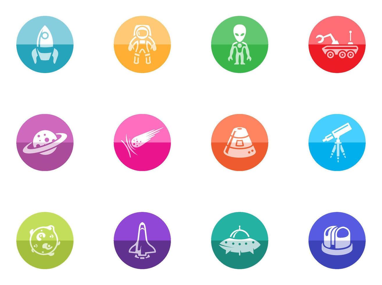 Space related icons incolor circles illustration vector