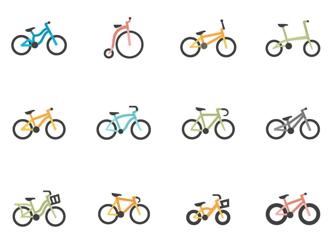 Bicycle type icons in flat colors illustration vector