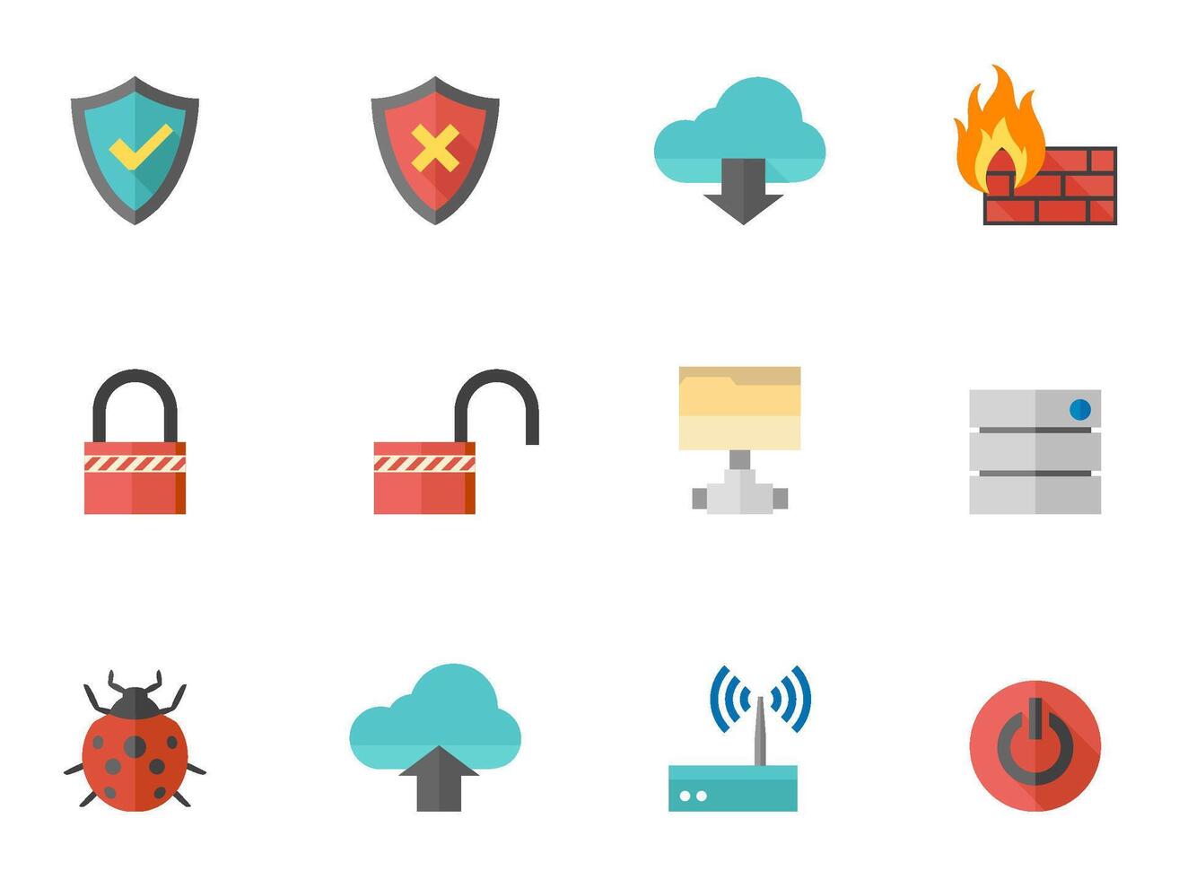 flat colors computer network icons vector