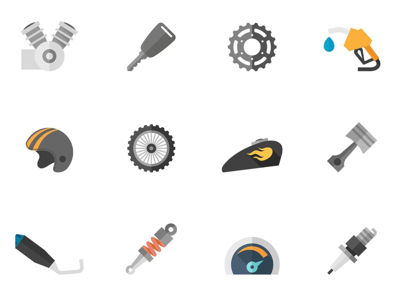 Motorcycle parts icons in flat color illustration vector