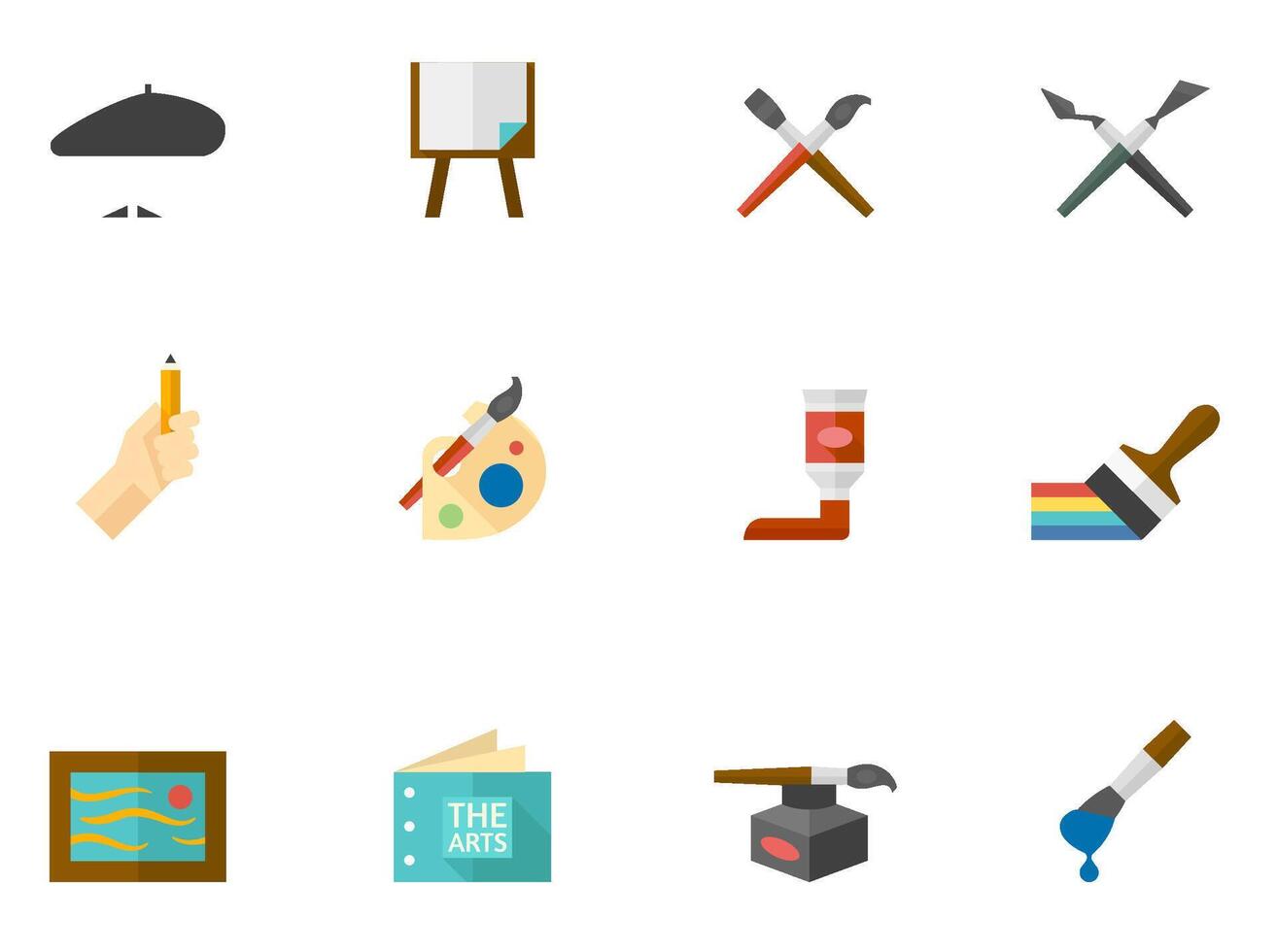 Artist icons in flat color illustration vector
