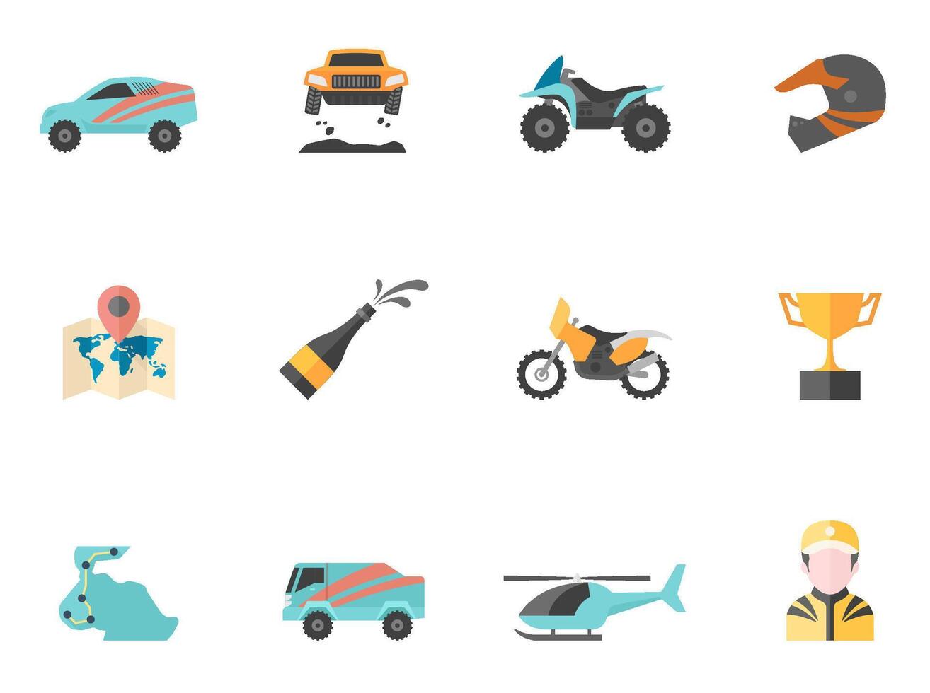 Rally related icons in flat color illustration vector