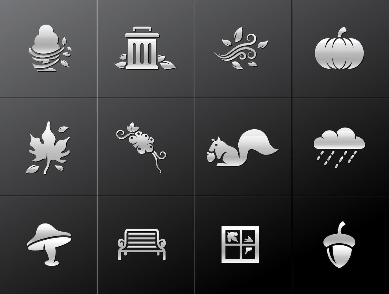 Autumn icons in metallic style illustration vector