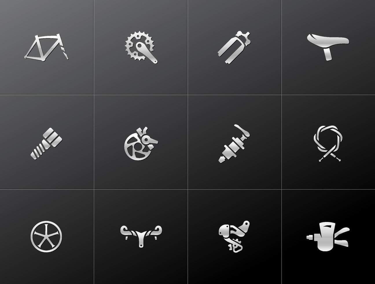 Bicycle part icons in metallic style illustration vector