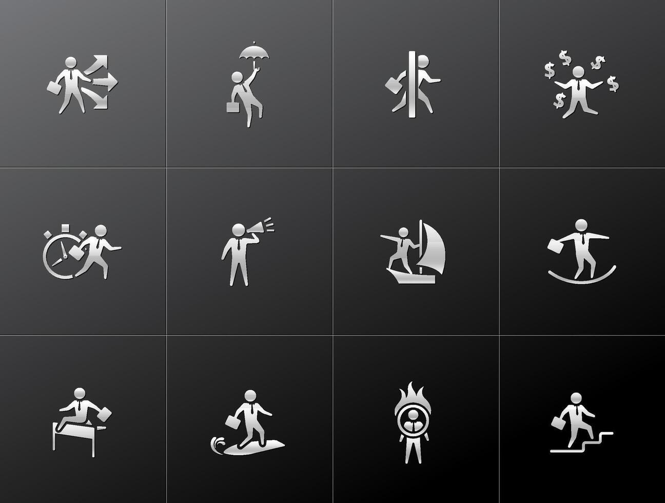 Businessman icon in various activities in metallic style illustration vector